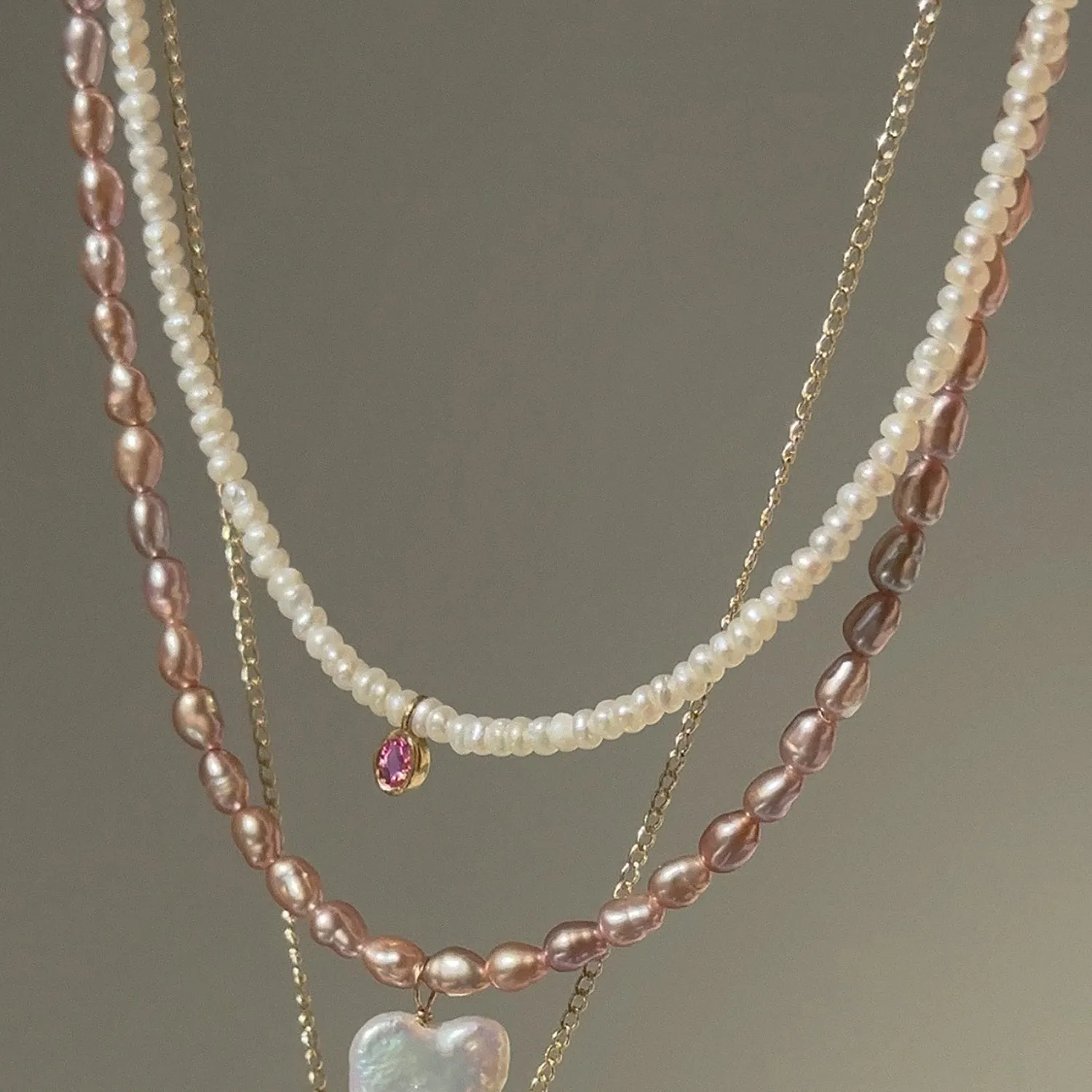 Minori Necklace | 14K Gold, Pearl & Pink Sapphire