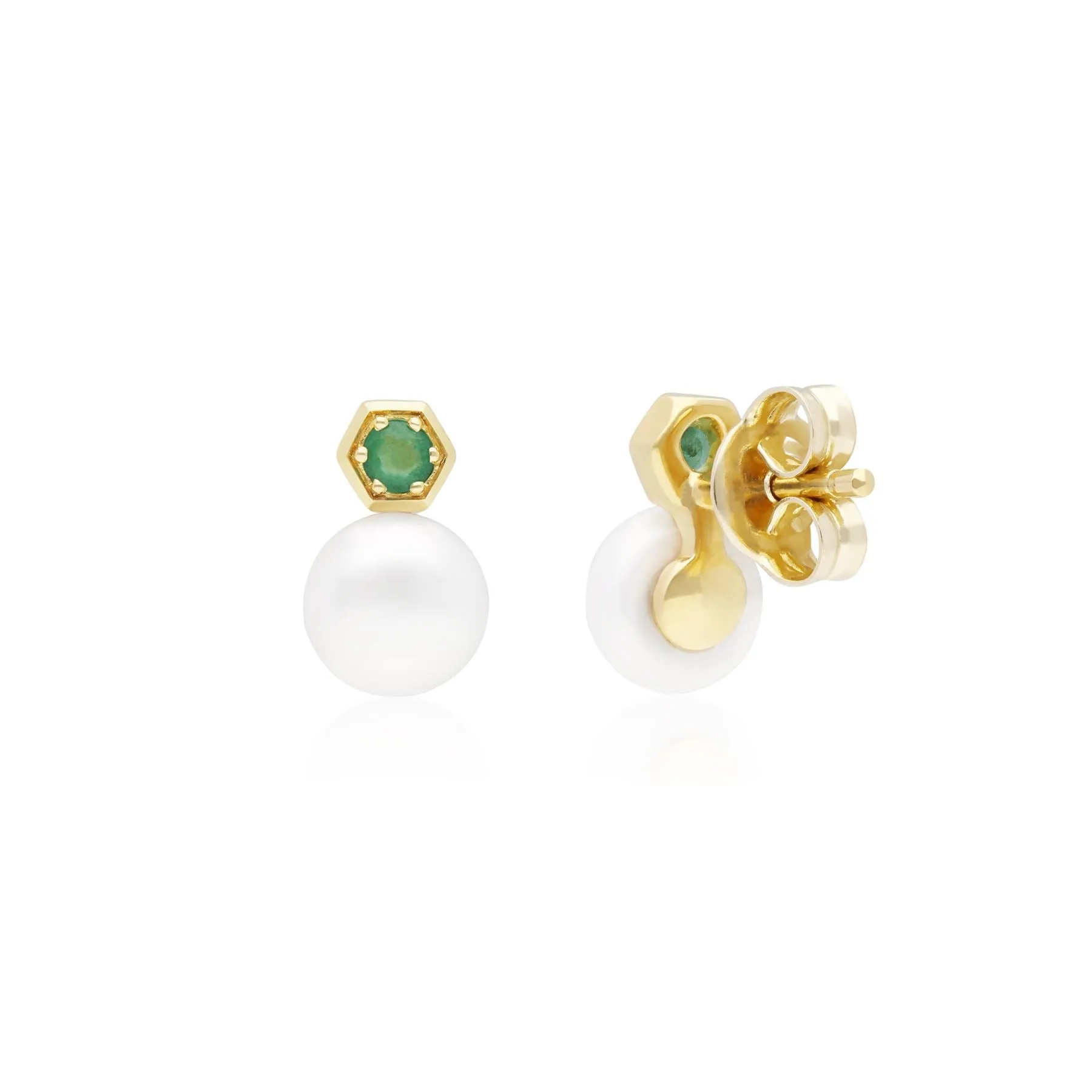 Moderne Perle & Smaragd Ohrstecker in 9ct Gelb Gold