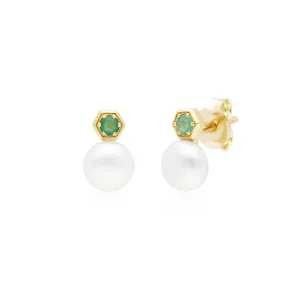 Moderne Perle & Smaragd Ohrstecker in 9ct Gelb Gold