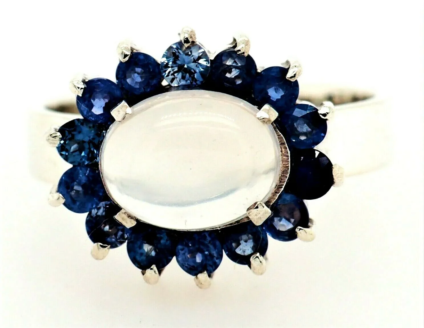 Moonstone & Sapphire Dress Ring Sterling Silver Fine Gemstone Jewellery