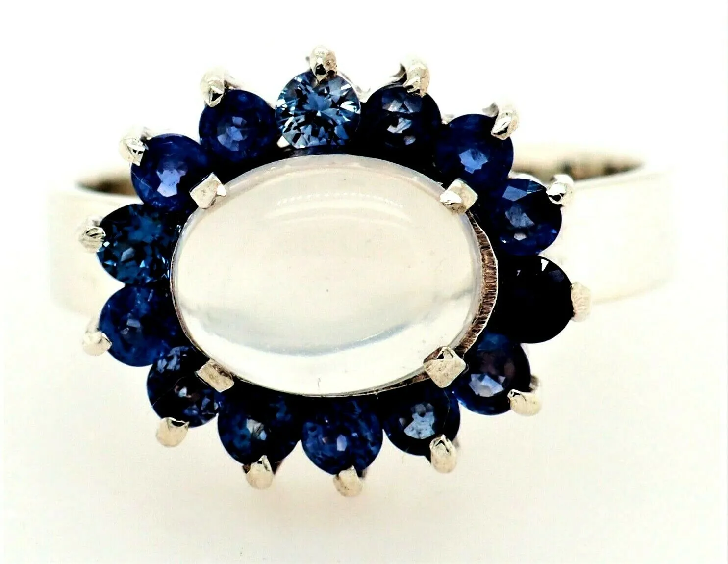 Moonstone & Sapphire Dress Ring Sterling Silver Fine Gemstone Jewellery