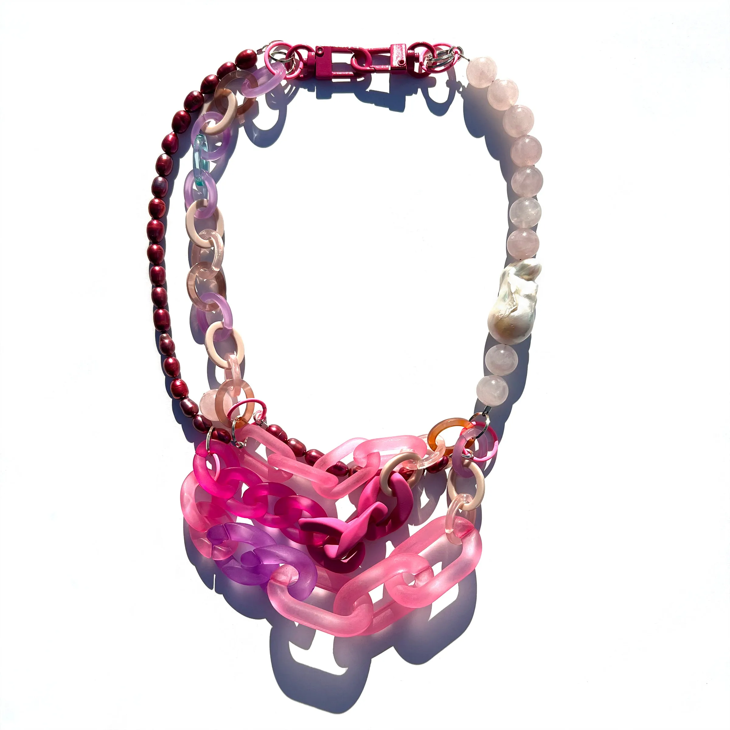 MPR x THE IMAGINARIUM: Hot Pink Rose Quartz   Baroque Pearl Melange Necklace