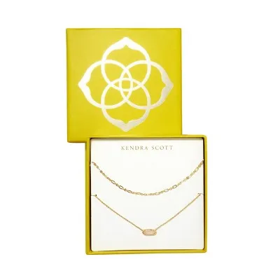 New - Kendra Scott Emma 14K Gold Over Brass Pendant Necklace Gift Set 2pc - Rose Quartz