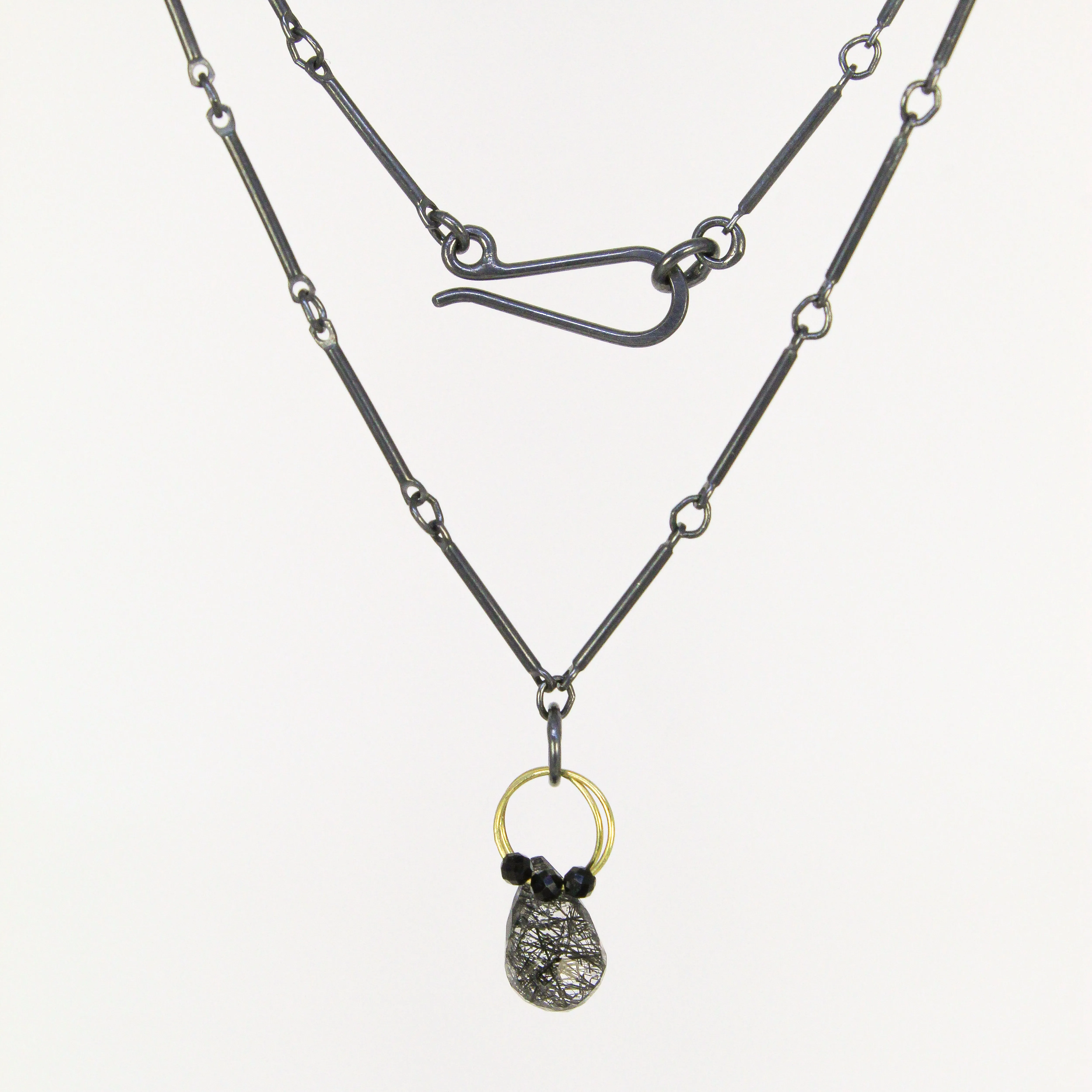 NEW! Mini Tangle Necklace with Tourmalinated Quartz and Spinel by Heather Guidero