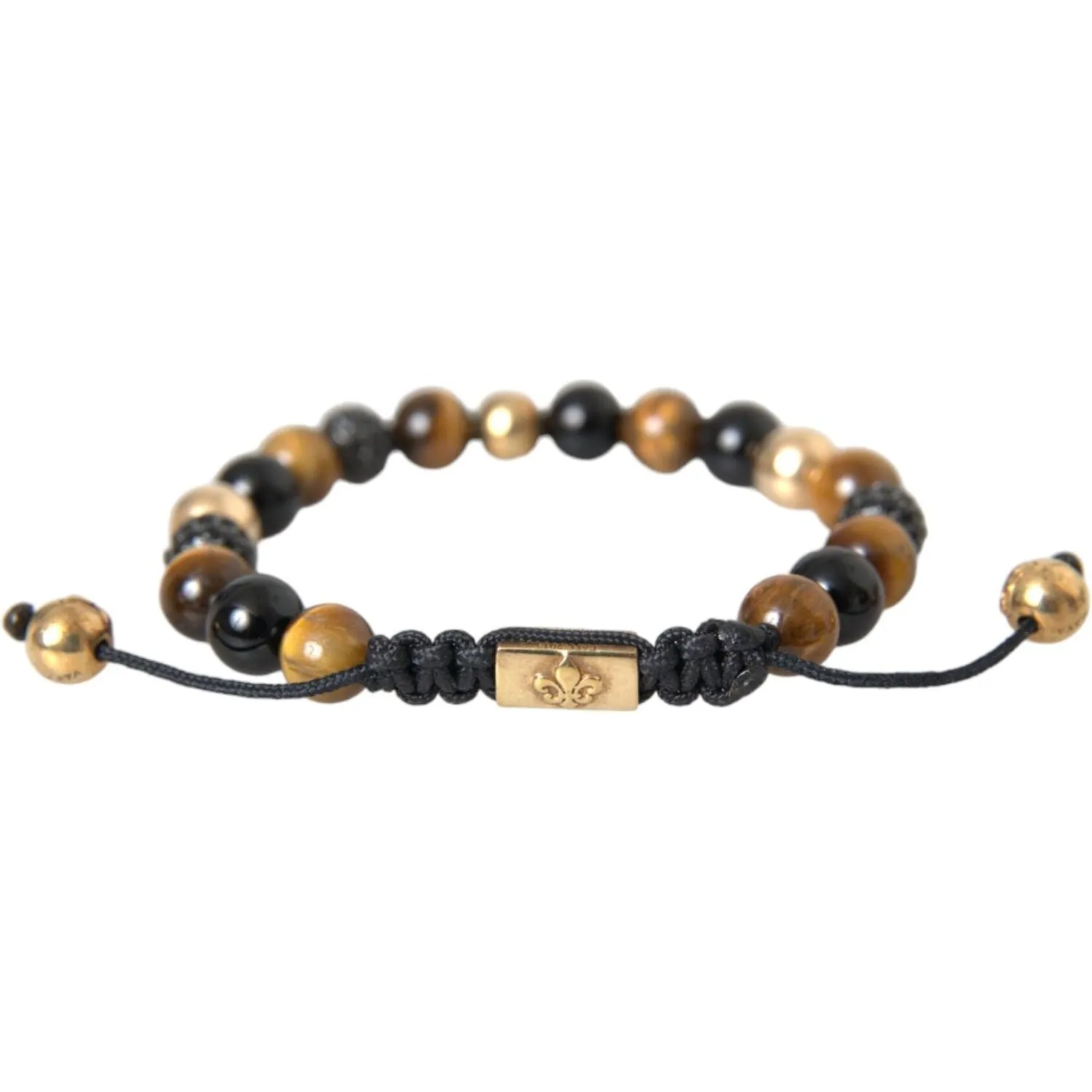 Nialaya CZ Ball Tiger Eye Stone Copper Beaded Men Bracelet