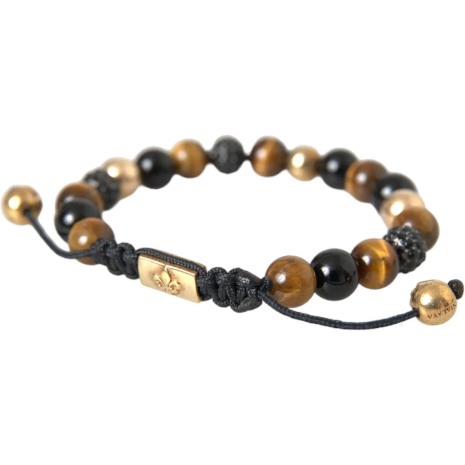 Nialaya CZ Ball Tiger Eye Stone Copper Beaded Men Bracelet