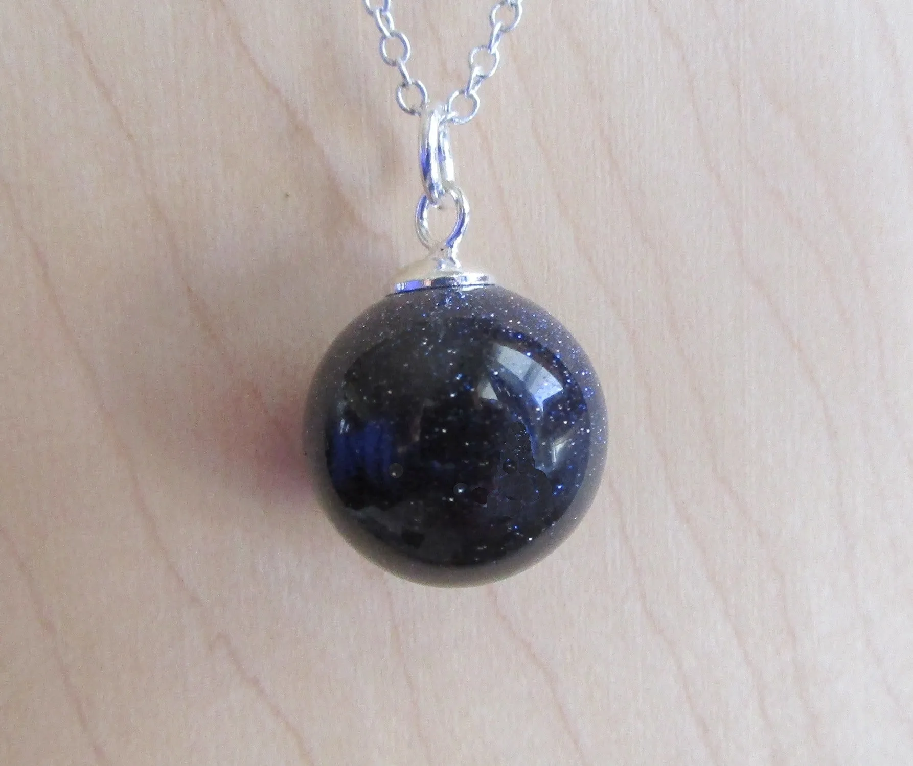 Night Stars Blue Galaxy Crystal Ball Pendant Necklace