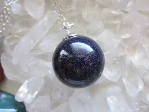 Night Stars Blue Galaxy Crystal Ball Pendant Necklace