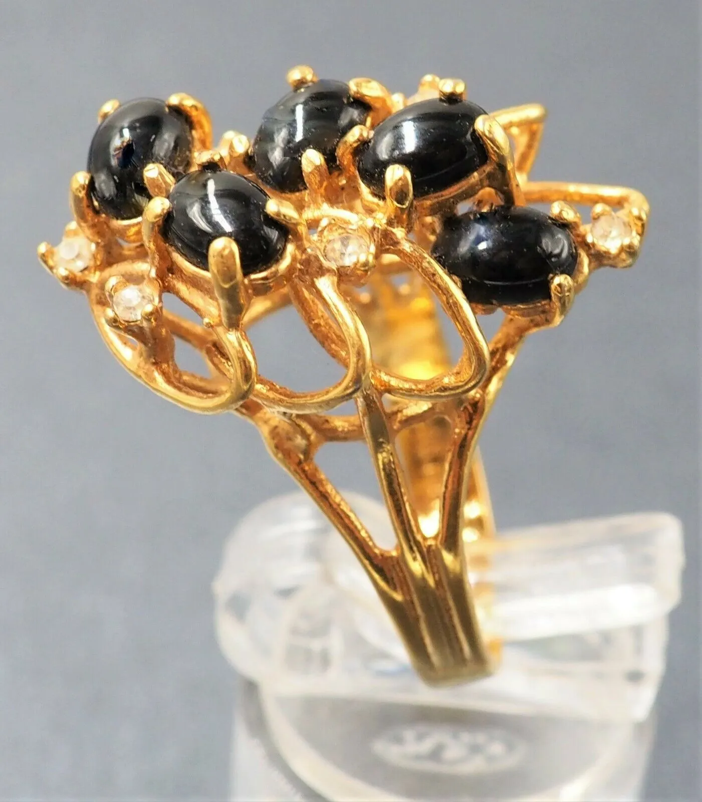 Onyx & Rhinestone 18ct Yellow Gold Plated Cluster Ring