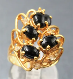 Onyx & Rhinestone 18ct Yellow Gold Plated Cluster Ring