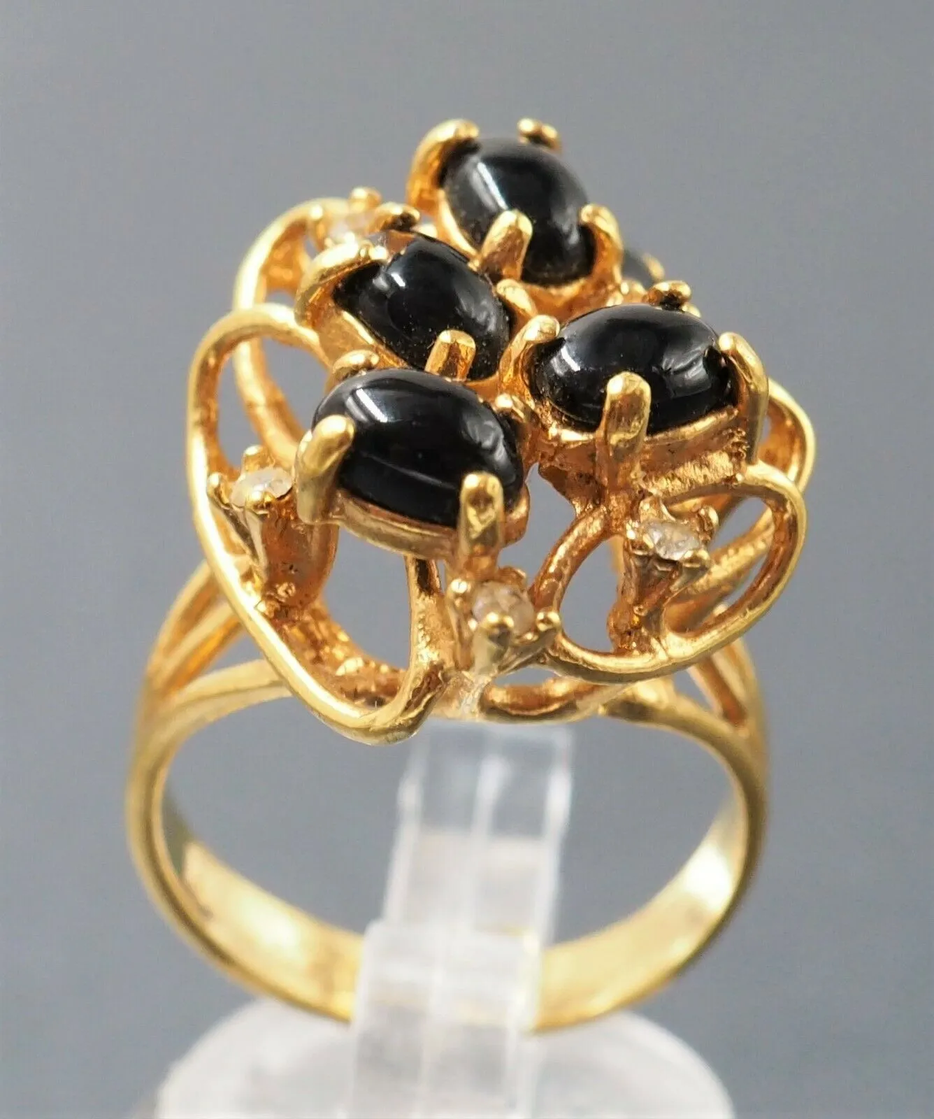 Onyx & Rhinestone 18ct Yellow Gold Plated Cluster Ring