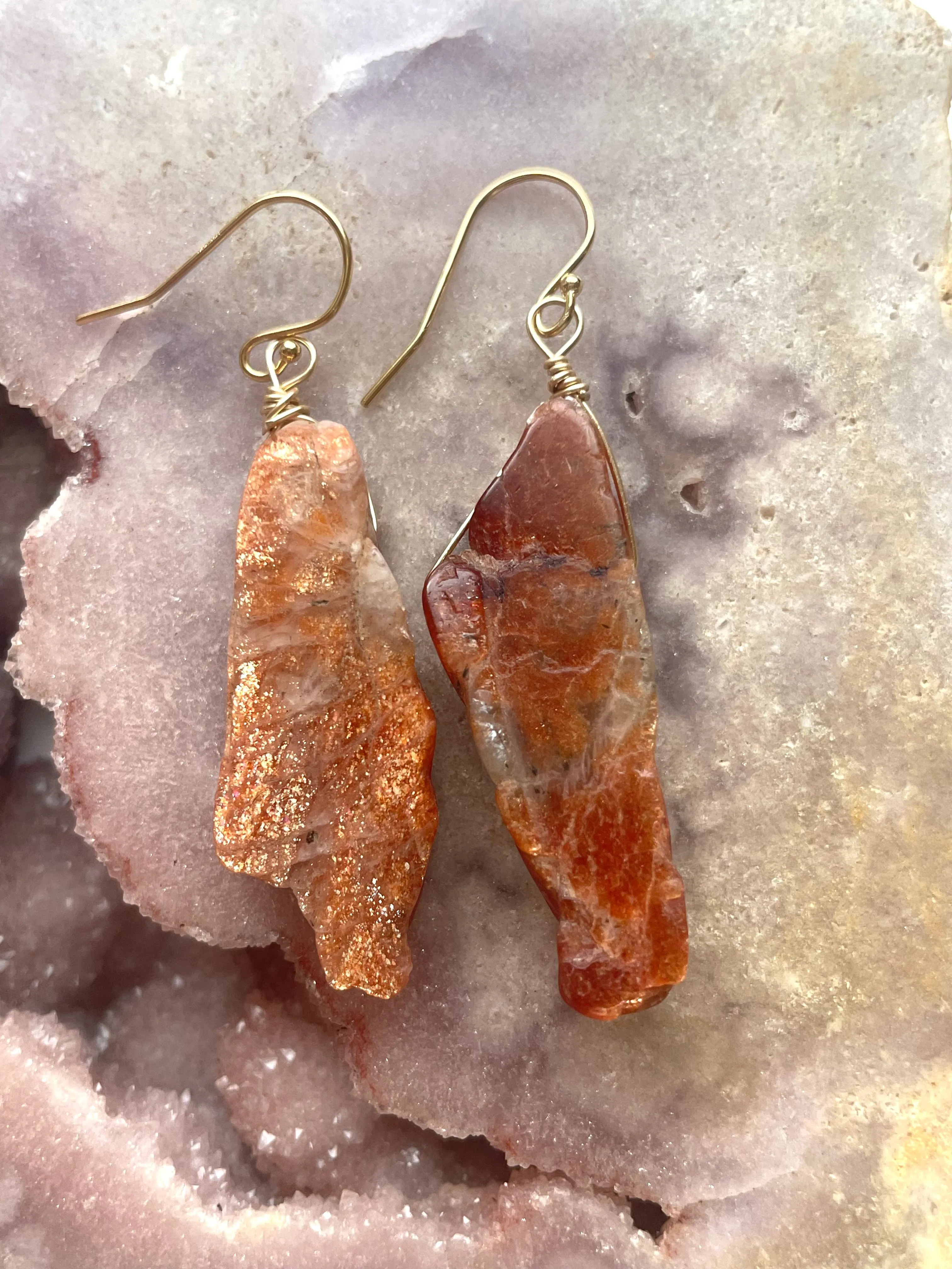 Orange Sunstone Gold Filled Statement Crystal Gemstone Earrings