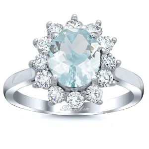 Oval Aquamarine Floral Halo Diamond Engagement Ring