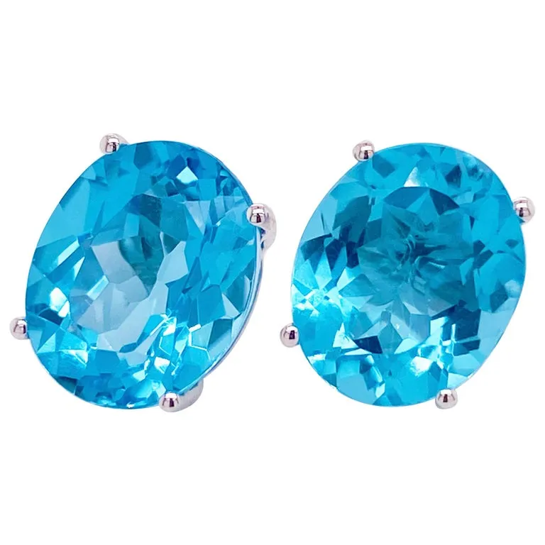 Oval Blue Topaz Stud Earrings