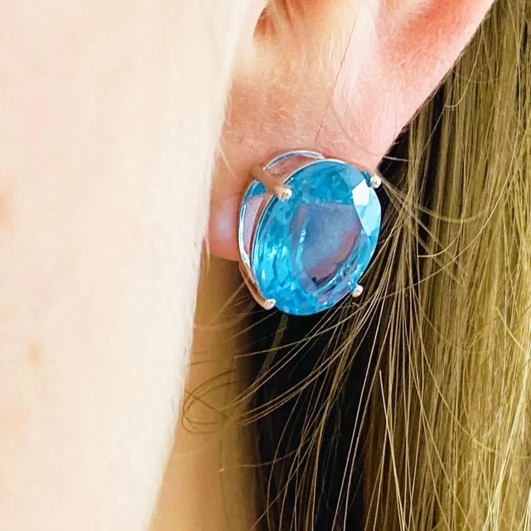 Oval Blue Topaz Stud Earrings