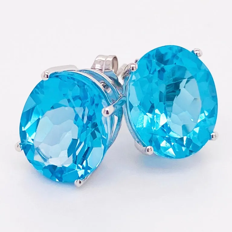 Oval Blue Topaz Stud Earrings