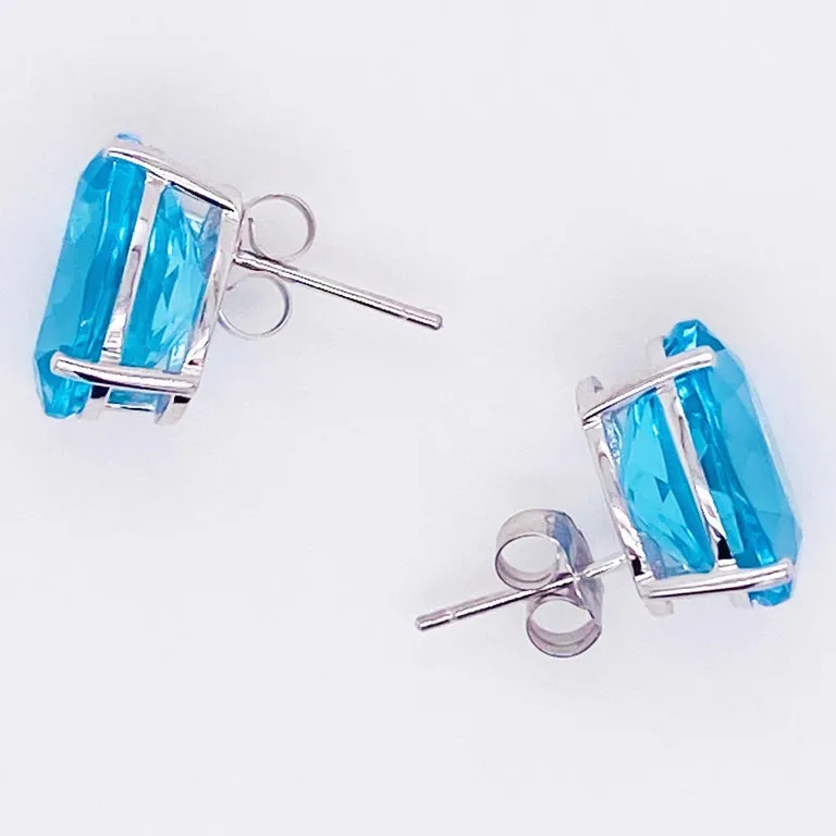 Oval Blue Topaz Stud Earrings