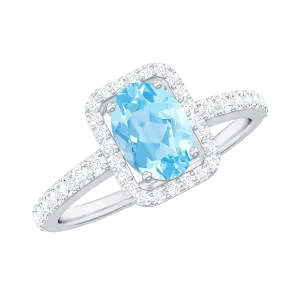 Oval Cut Aquamarine Engagement Ring with Diamond Halo