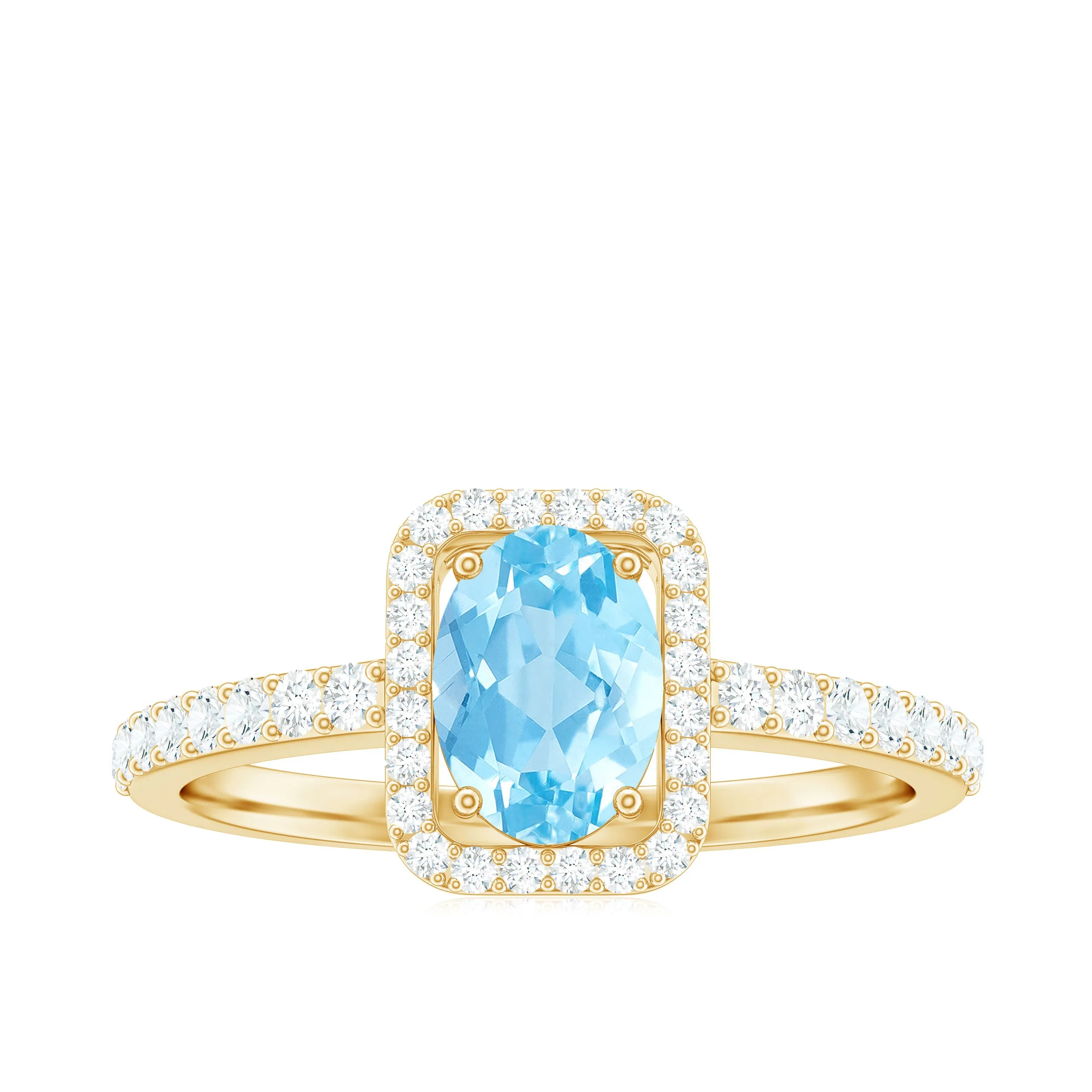 Oval Cut Aquamarine Engagement Ring with Diamond Halo