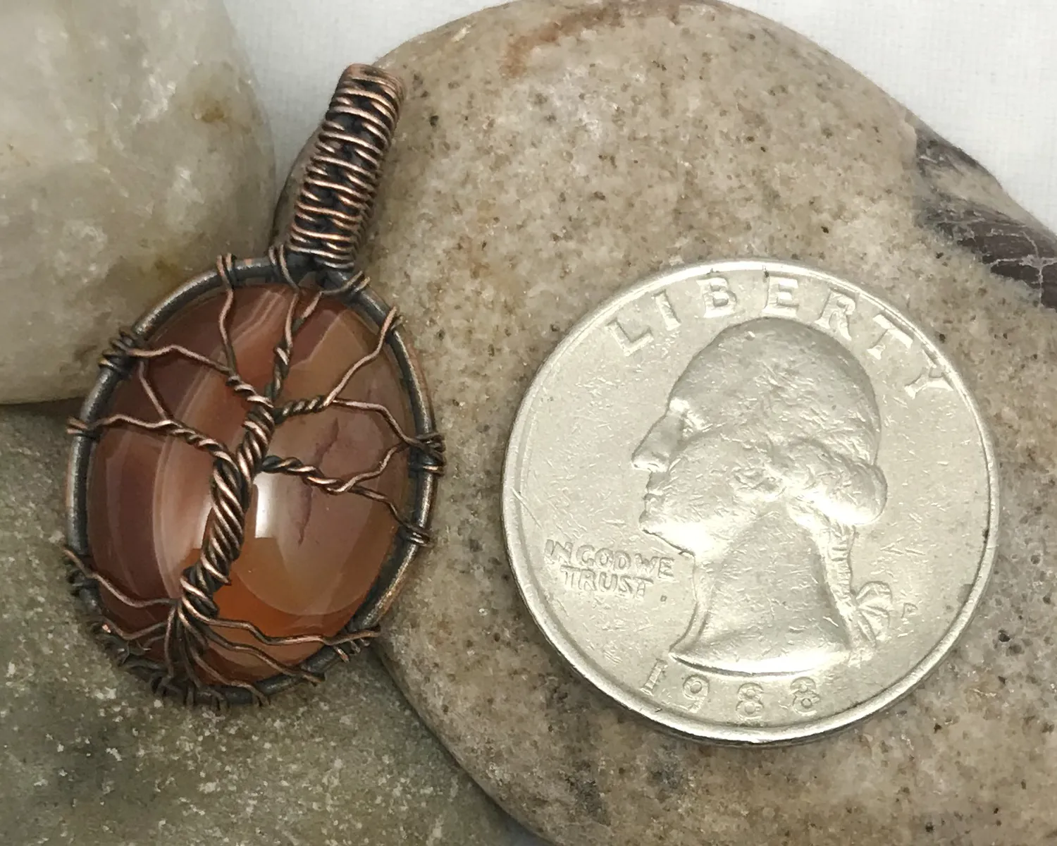 Oxidized Copper Wire Woven Carnelian Tree Of Life Mini Pendant