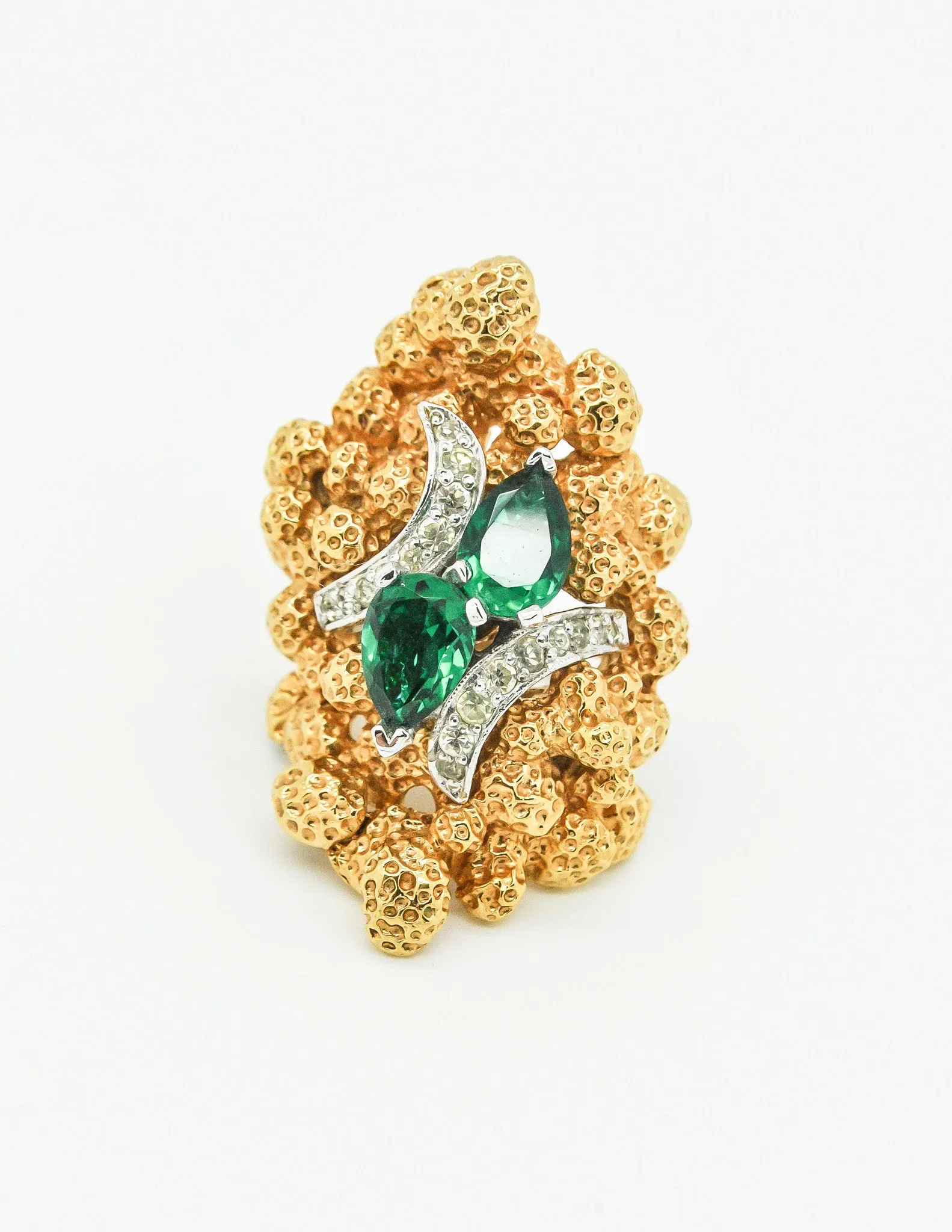 Panetta Vintage Huge Gold Rhinestone Modernist Cocktail Ring