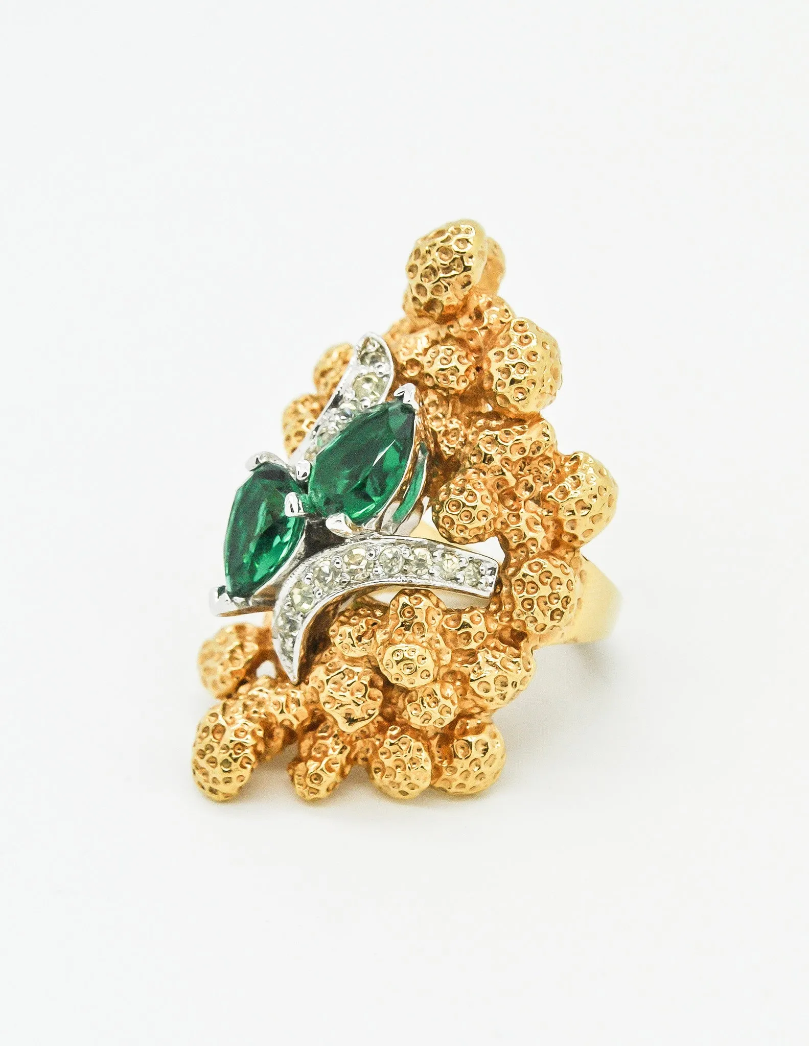 Panetta Vintage Huge Gold Rhinestone Modernist Cocktail Ring