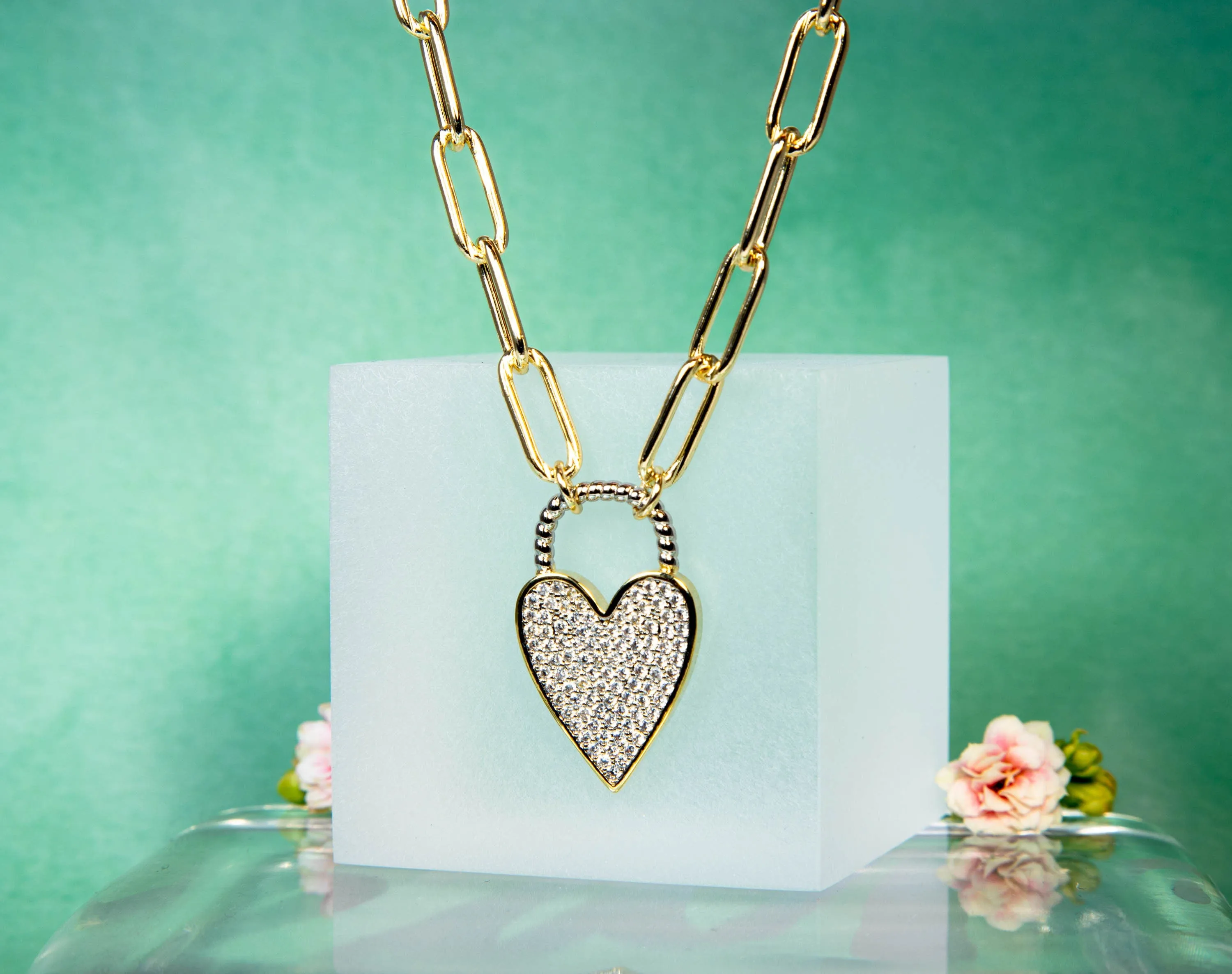 Paved Heart Pendant Necklace