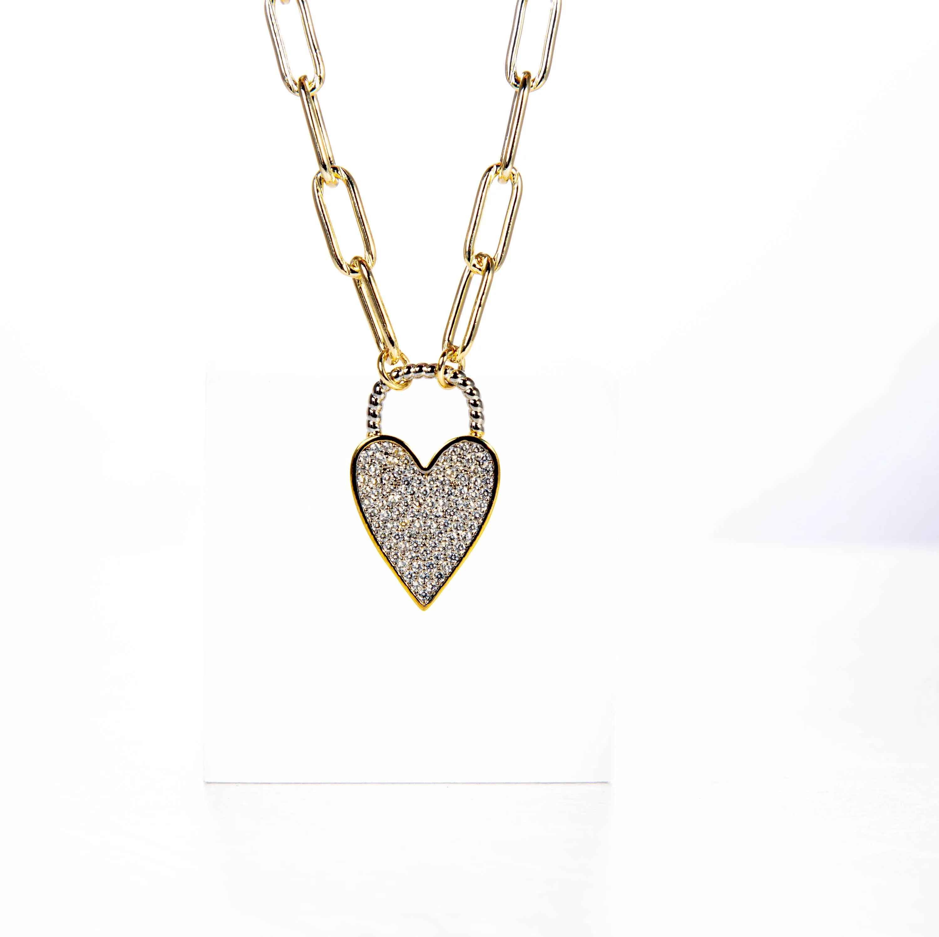 Paved Heart Pendant Necklace