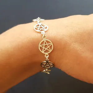 Pentagram Link Bracelet - Adjustable Length Pentacle Bracelet - 925 Silver