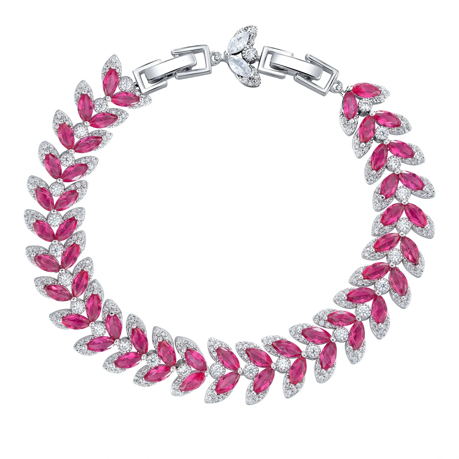 Pink Leaves 5A Cubic Zirconia Bracelet Chains  for Women CK10138