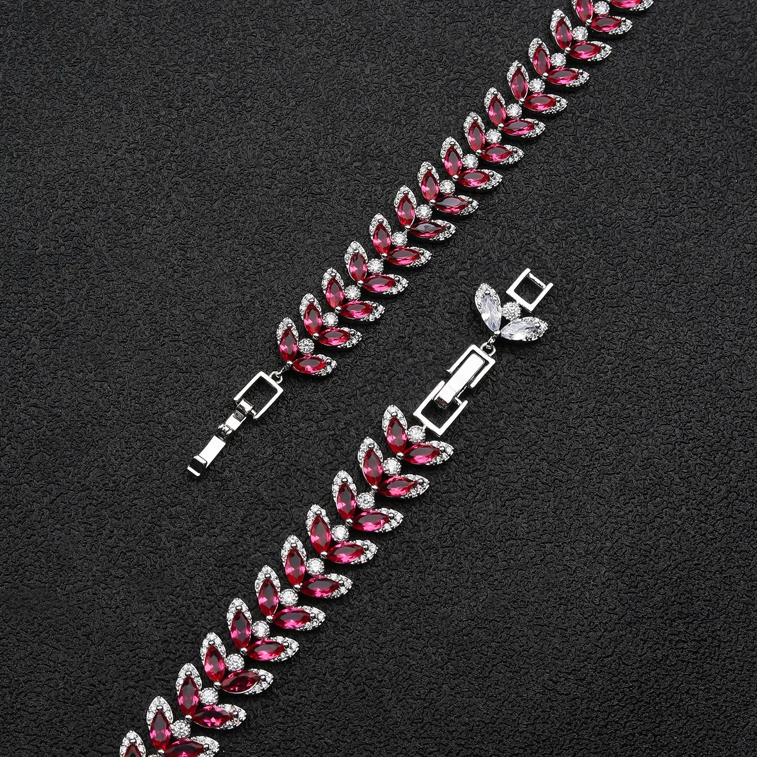 Pink Leaves 5A Cubic Zirconia Bracelet Chains  for Women CK10138