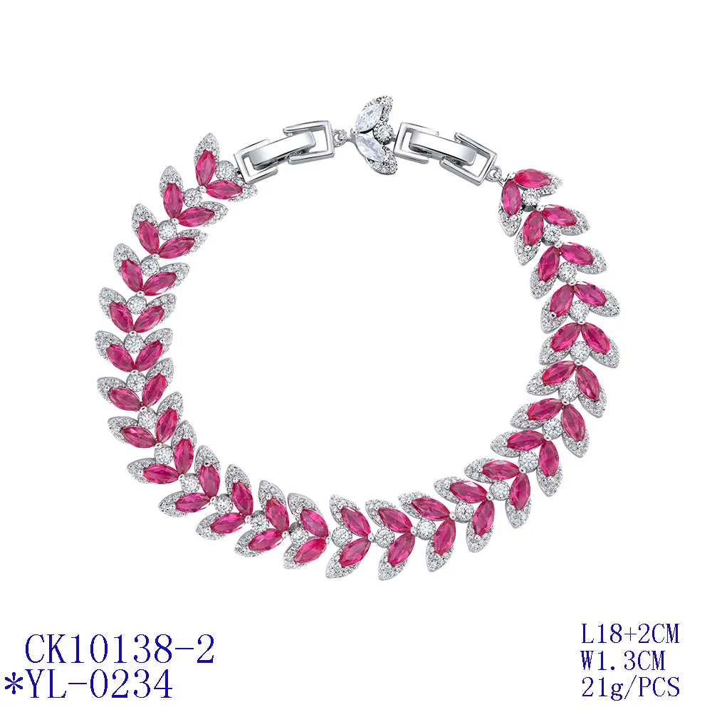 Pink Leaves 5A Cubic Zirconia Bracelet Chains  for Women CK10138