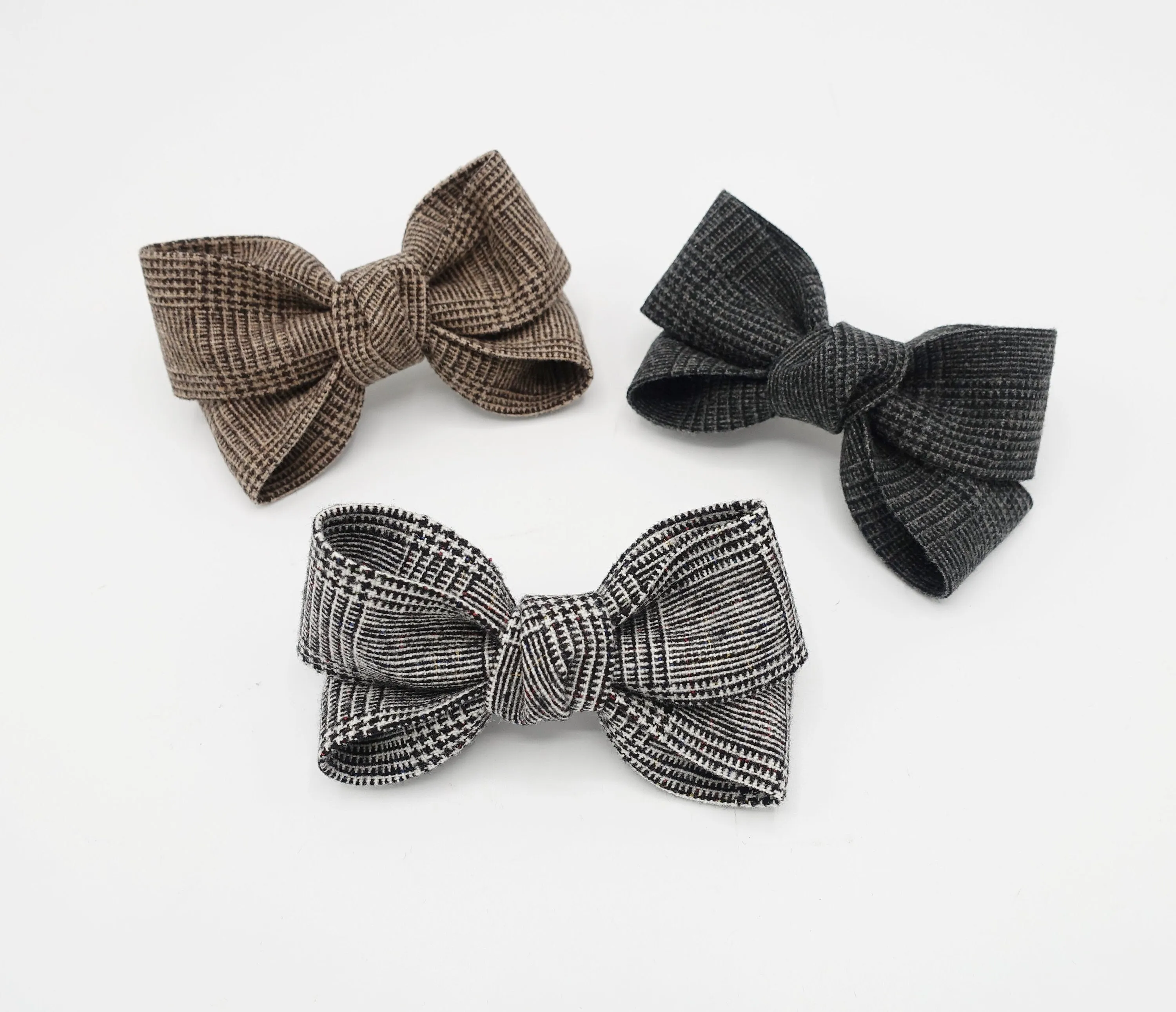 plaid check x pattern hair bow woolen Fall Winter women accessory