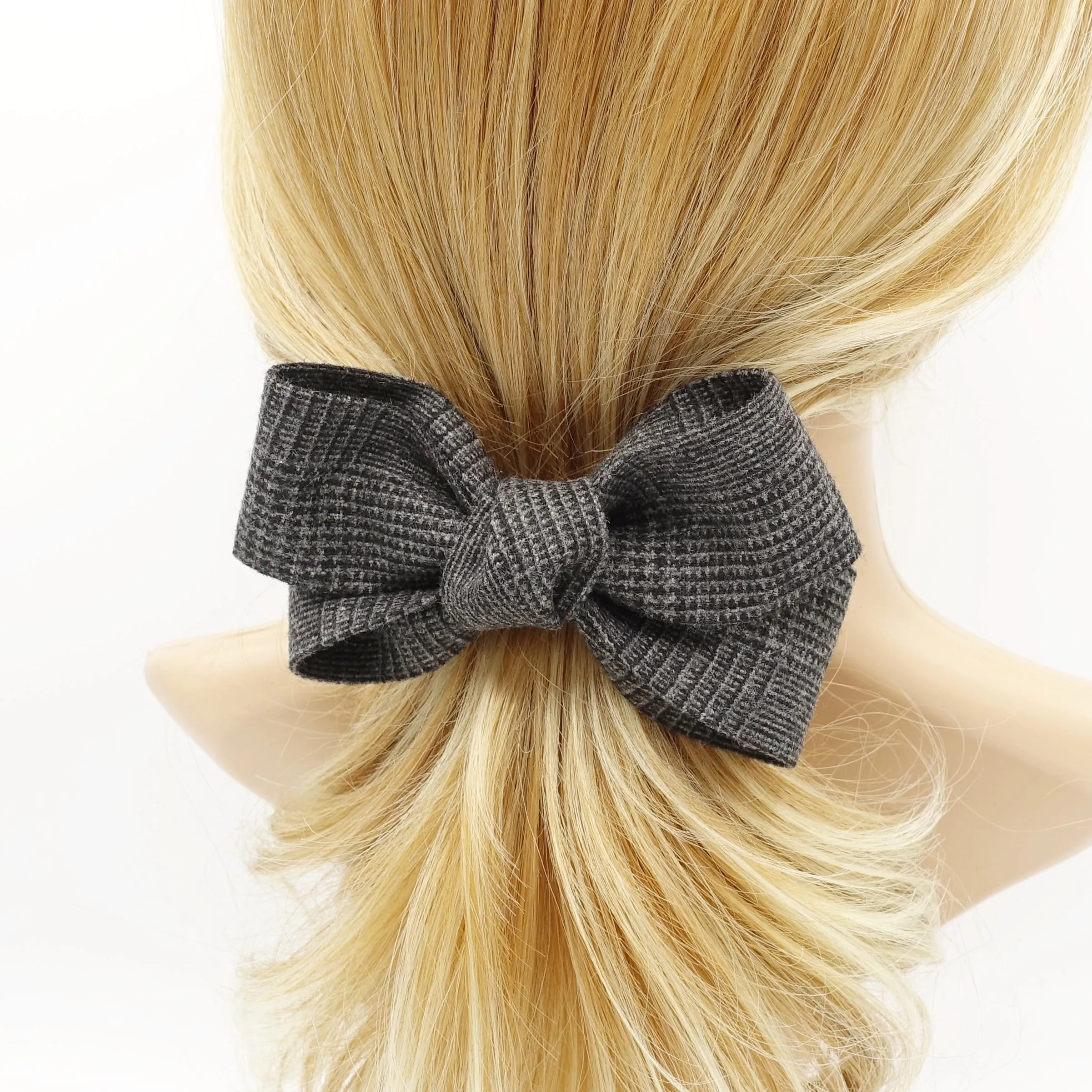 plaid check x pattern hair bow woolen Fall Winter women accessory