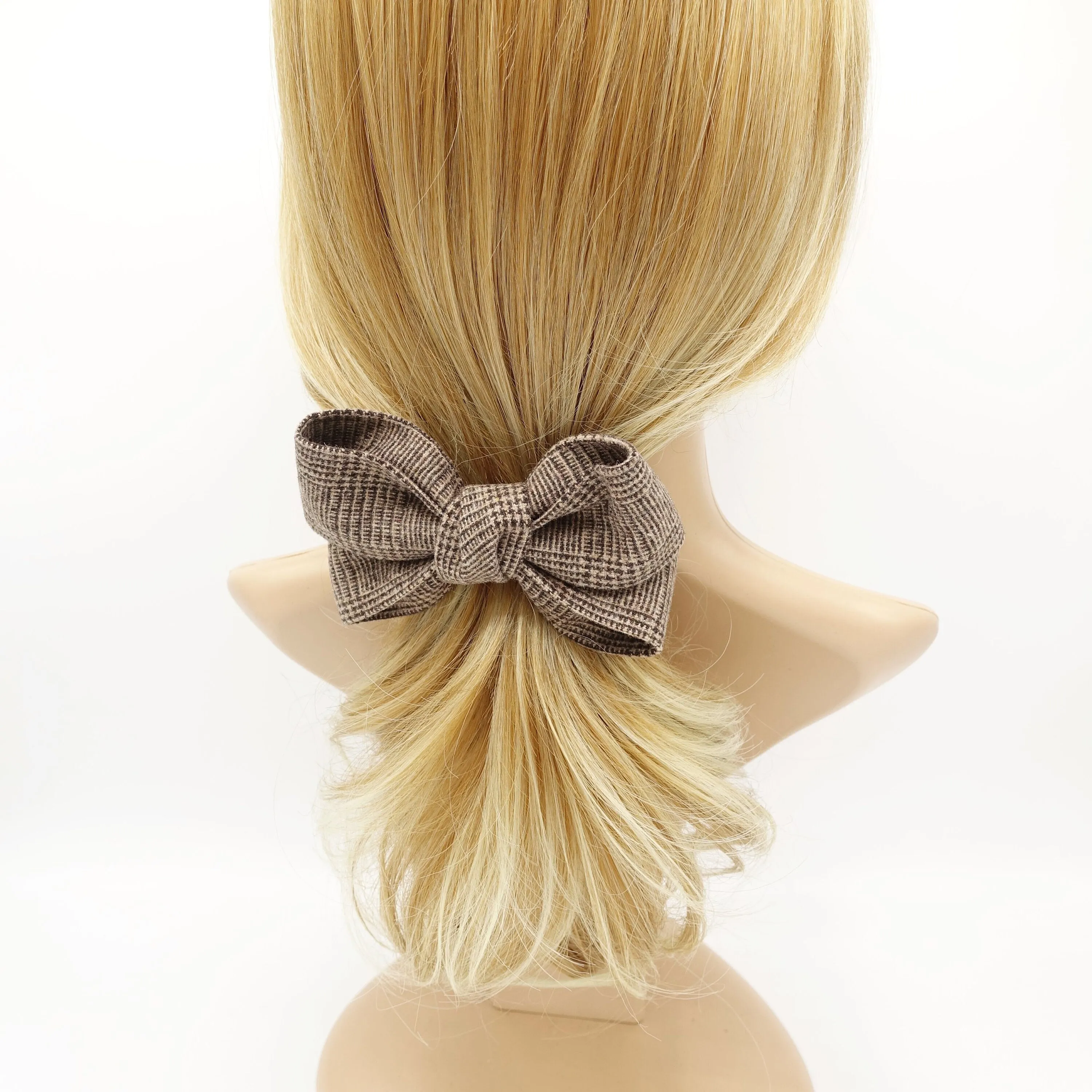 plaid check x pattern hair bow woolen Fall Winter women accessory