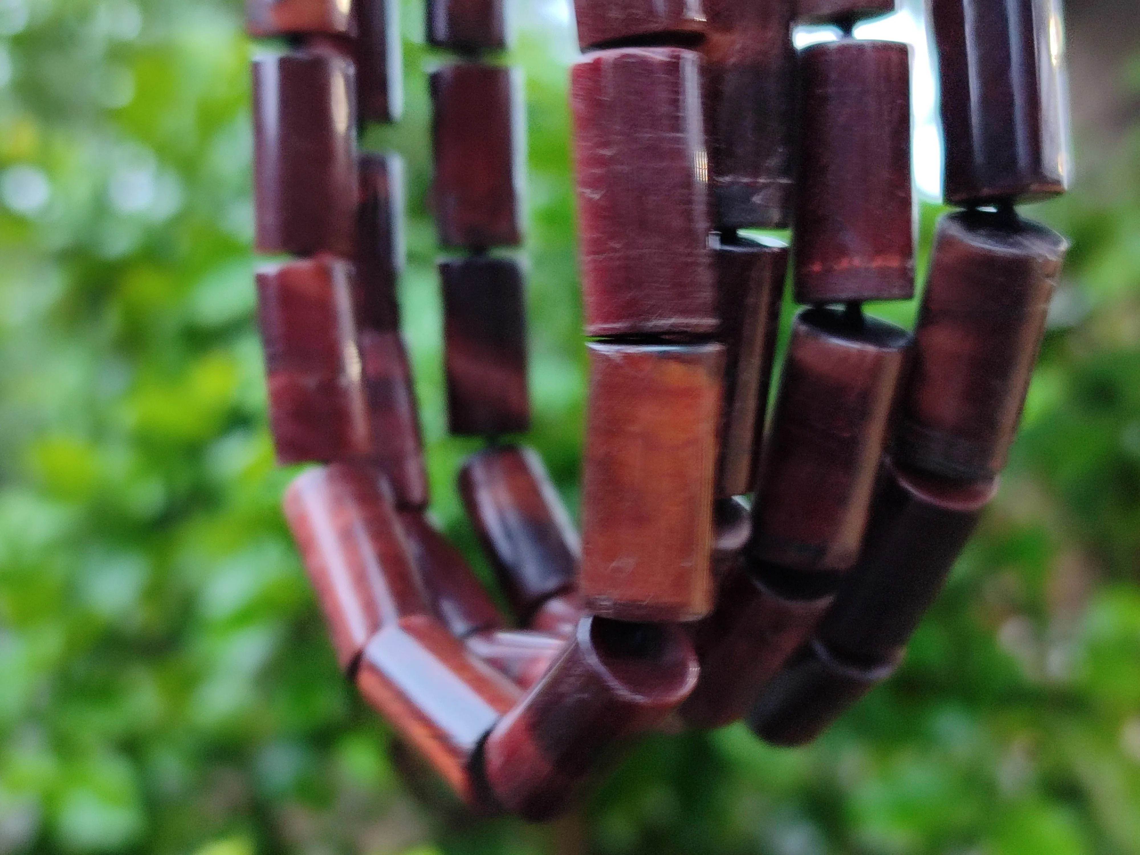 Polished Red Tigers Eye Cylinder Shaped Beaded Necklace with Cabochons on Clasp - Sold Per Item - From South Africa