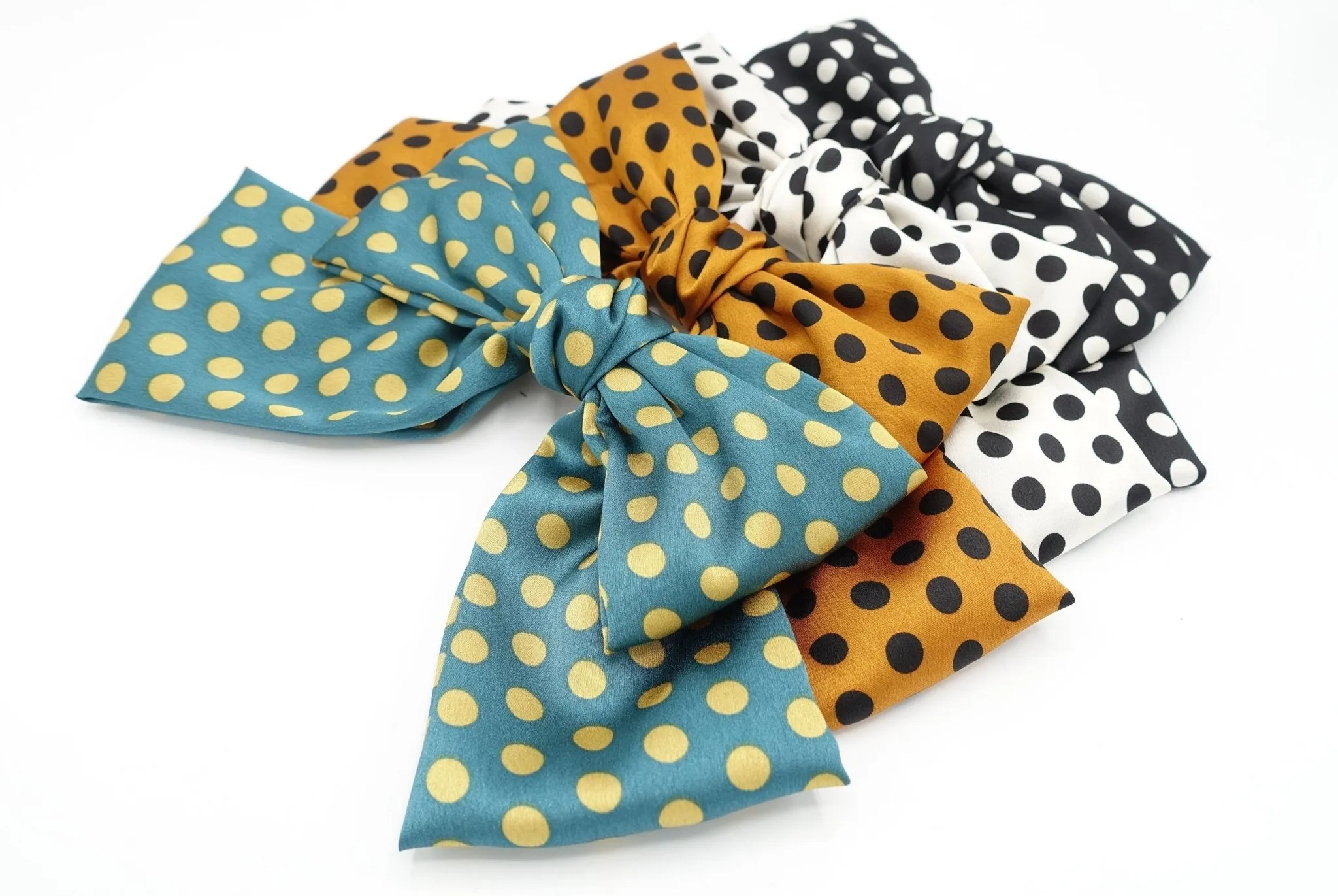 polka dot hair bow silk satin glossy hair french barrette for women