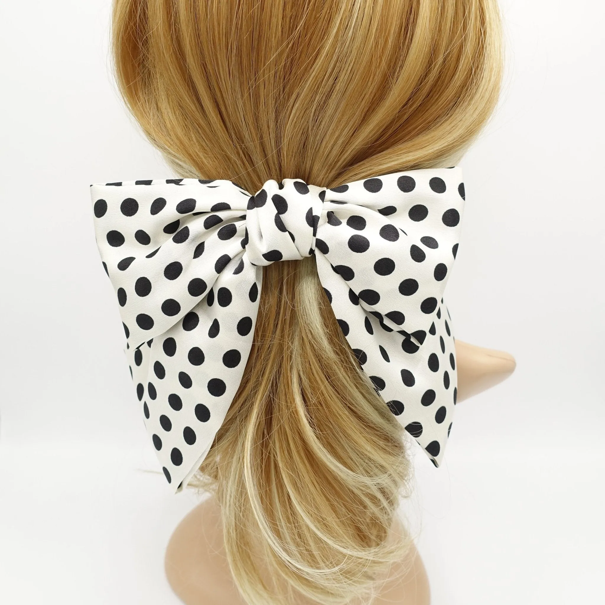 polka dot hair bow silk satin glossy hair french barrette for women