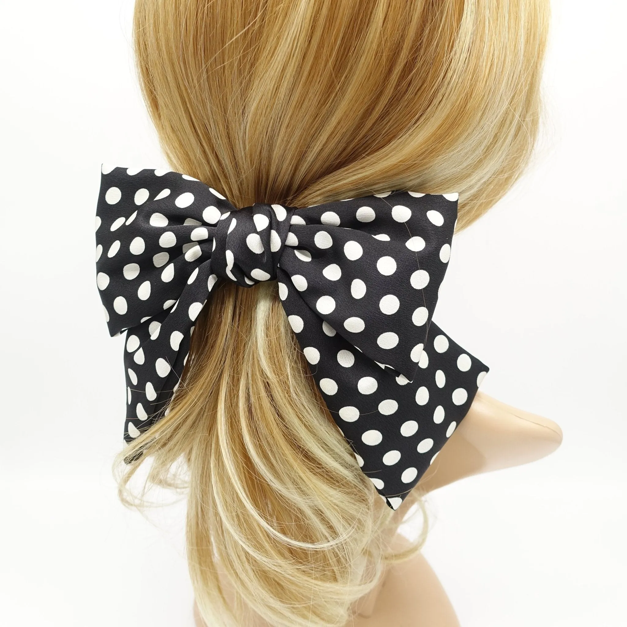 polka dot hair bow silk satin glossy hair french barrette for women