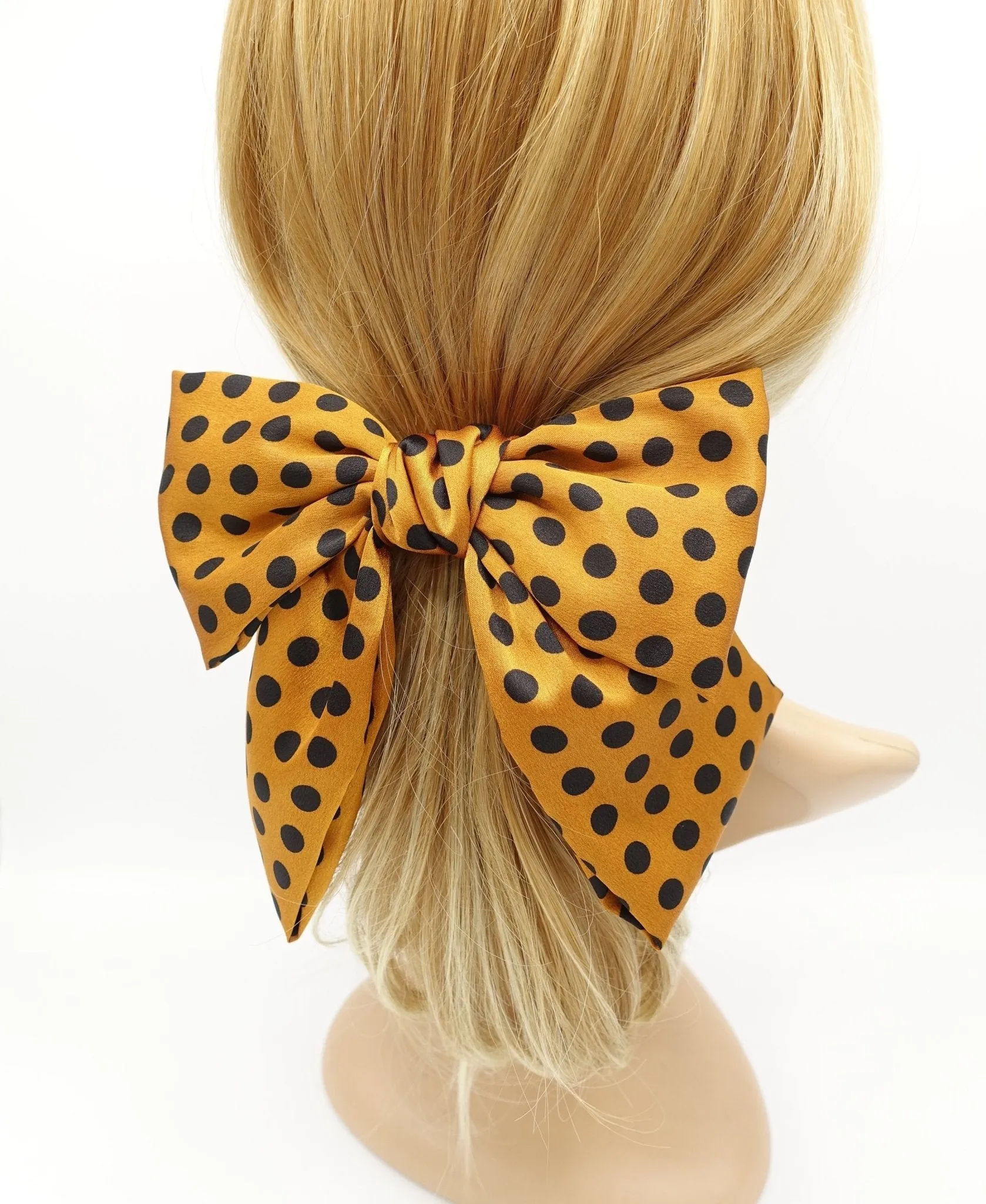 polka dot hair bow silk satin glossy hair french barrette for women