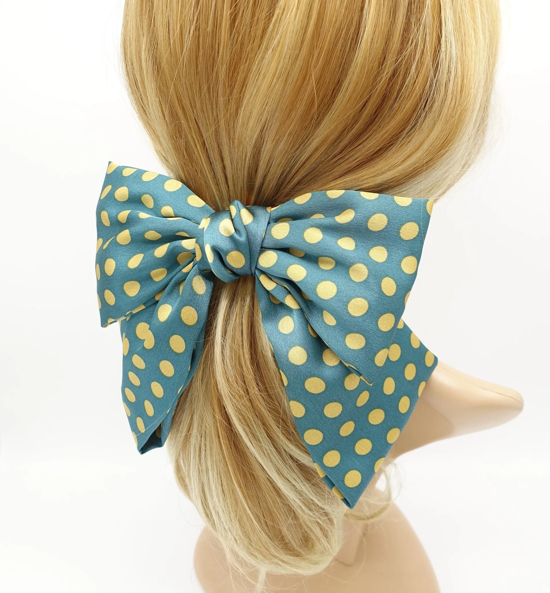 polka dot hair bow silk satin glossy hair french barrette for women