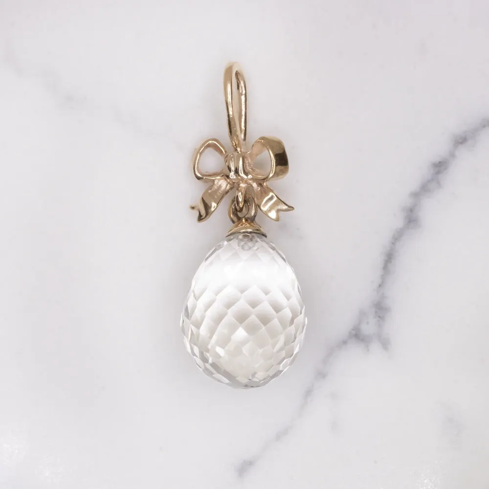 QUARTZ BRIOLETTE PENDANT 14k ROSE GOLD BOW TEARDROP WHITE CLEAR DROP NECKLACE