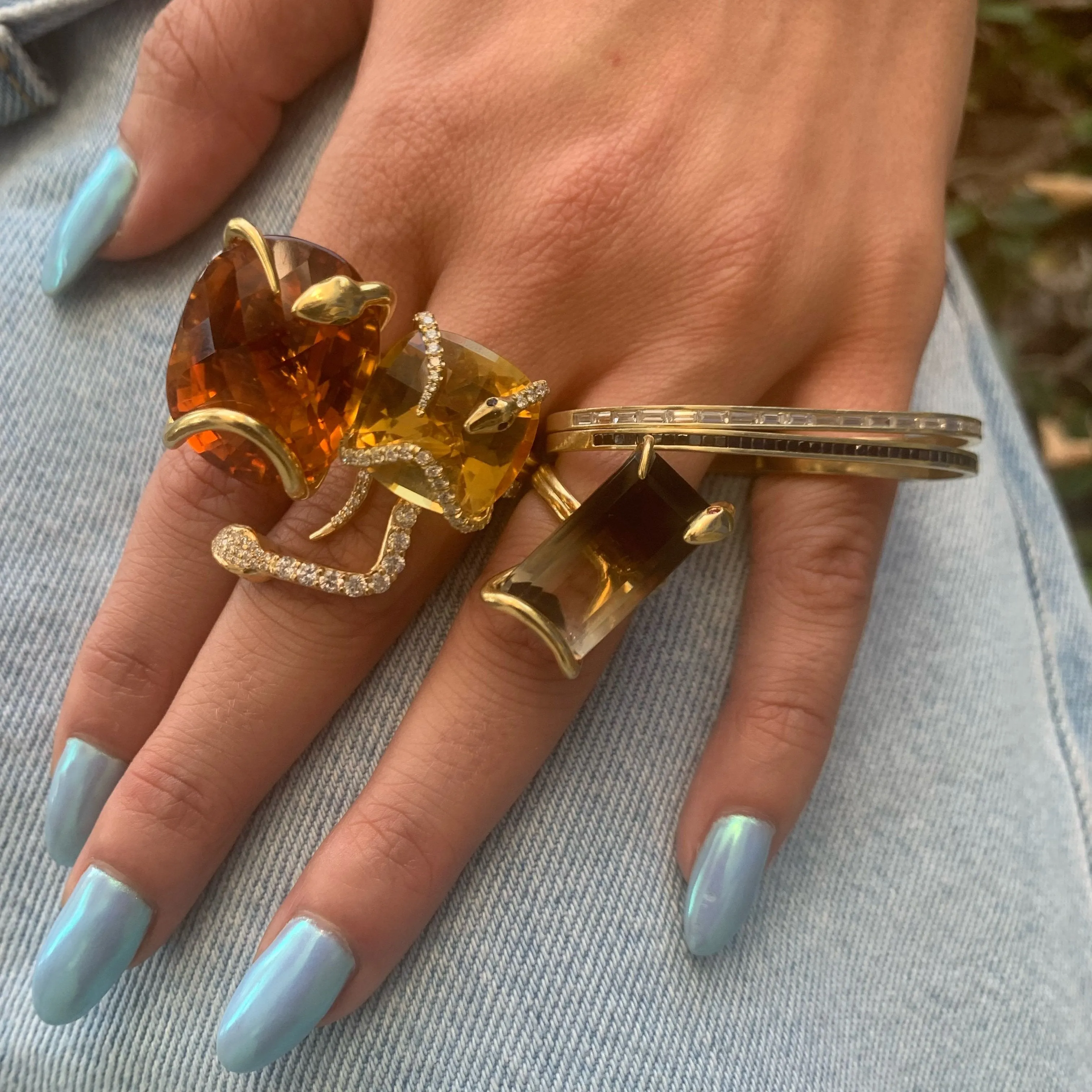 Quartz Snake on The Rocks Ring with Ruby Eyes