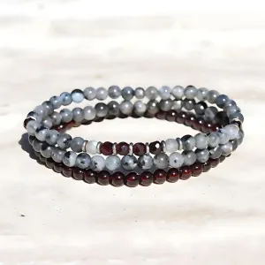 "Grounding & Creativity" Larvikite and Garnet Delicate Bracelet Stack