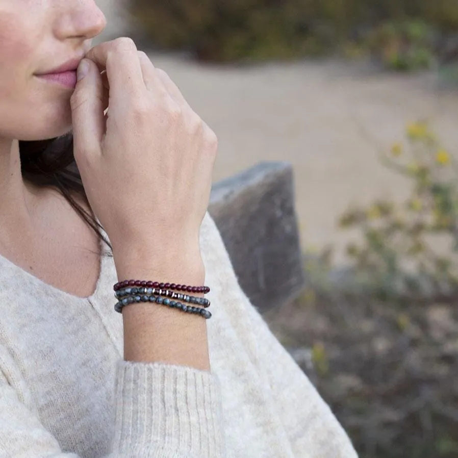 "Grounding & Creativity" Larvikite and Garnet Delicate Bracelet Stack