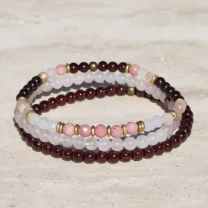 "Love and Self Love" Garnet and Rose Quartz Delicate Bracelet Stack