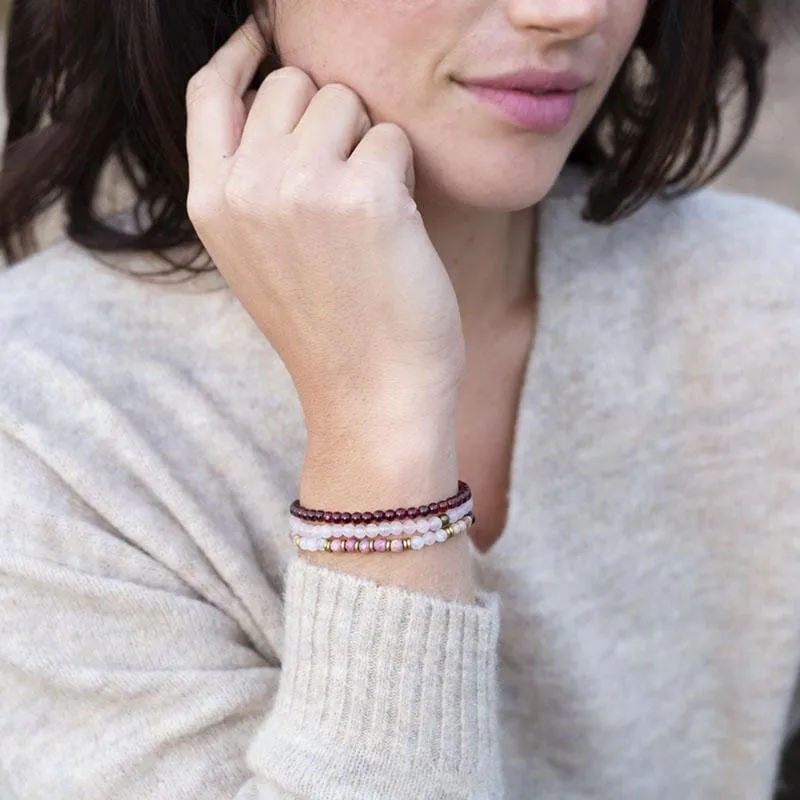 "Love and Self Love" Garnet and Rose Quartz Delicate Bracelet Stack