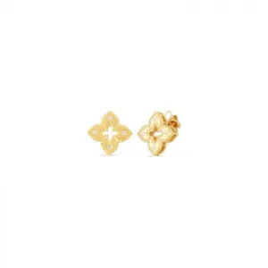 ROBERTO COIN PETITE VENETIAN PRINCESS YELLOW GOLD DIAMOND FLOWER EARRINGS