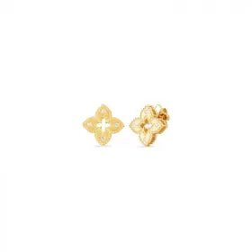 ROBERTO COIN PETITE VENETIAN PRINCESS YELLOW GOLD DIAMOND FLOWER EARRINGS