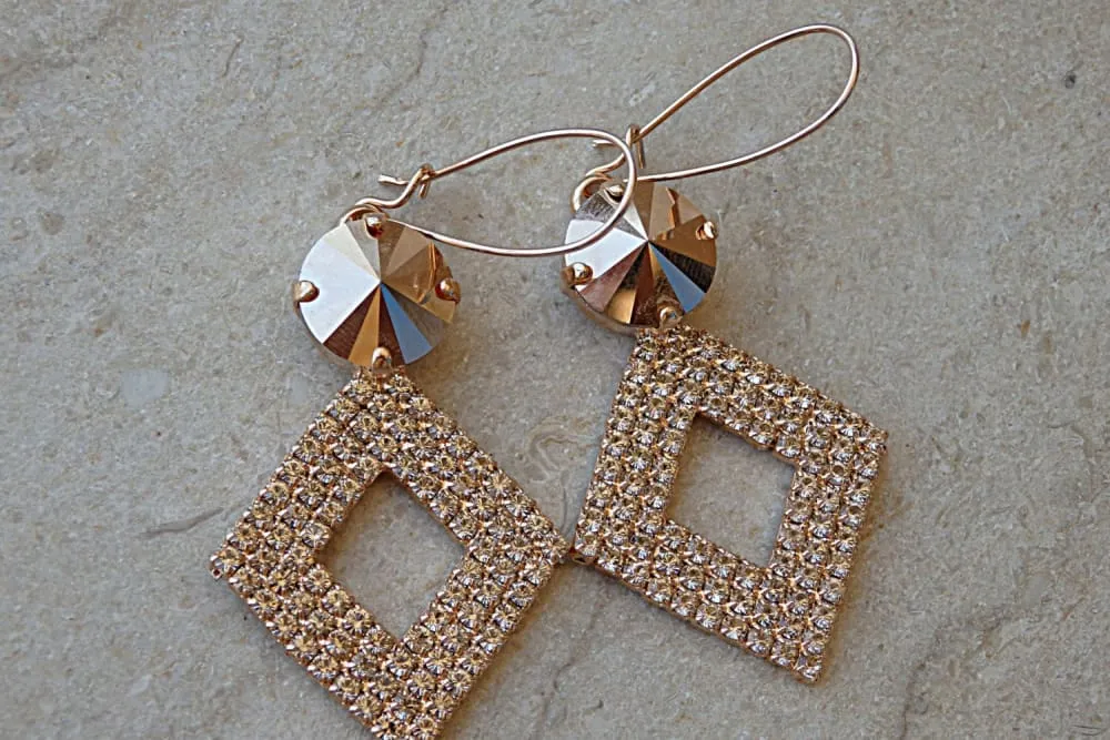 Rose gold bridal earrings.